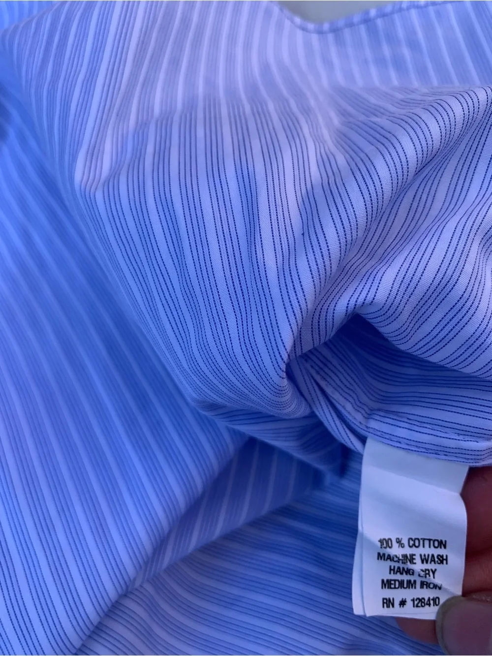 ANN MASHBURN Light Blue Pinstripe Grandad-Collar Shirt with White Accents